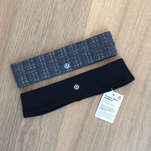 2 Lululemon Fly Away Tamer Headbands in Black (NWT) & Grey (EUC)